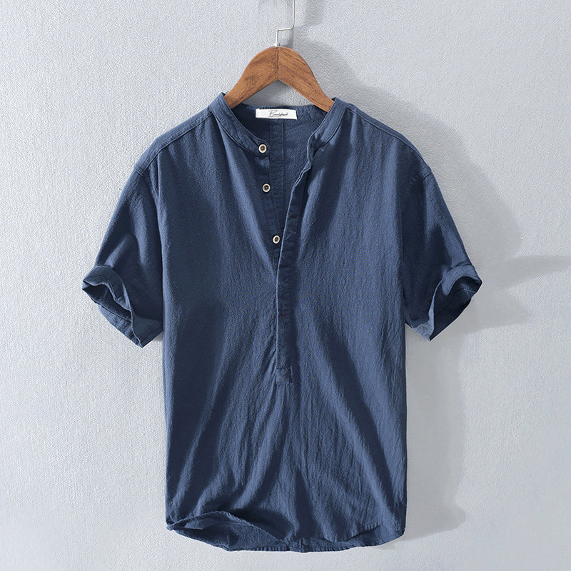 RAVENSHOLME – LINEN BAND COLLAR SHIRT